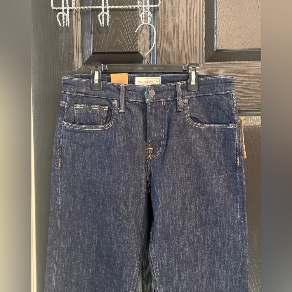 Blue Straight-Leg Jeans with Raw Denim Finish - Picture 2 of 6